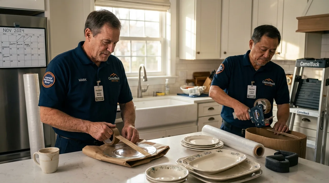 Professional crew packing kitchen dishware in Brownfield, TX
